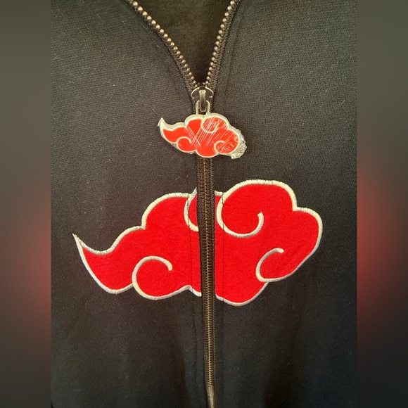 Hooded Zip Up Jacket - Black w/ Red Clouds, Unisex —Med, Naruto Shippuden, Anime - Picture 12 of 13